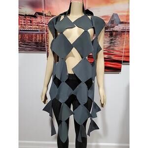 Maria Pinto Dark Gray M2057 Geometric Shapes Scarf NWT $125.00#P1